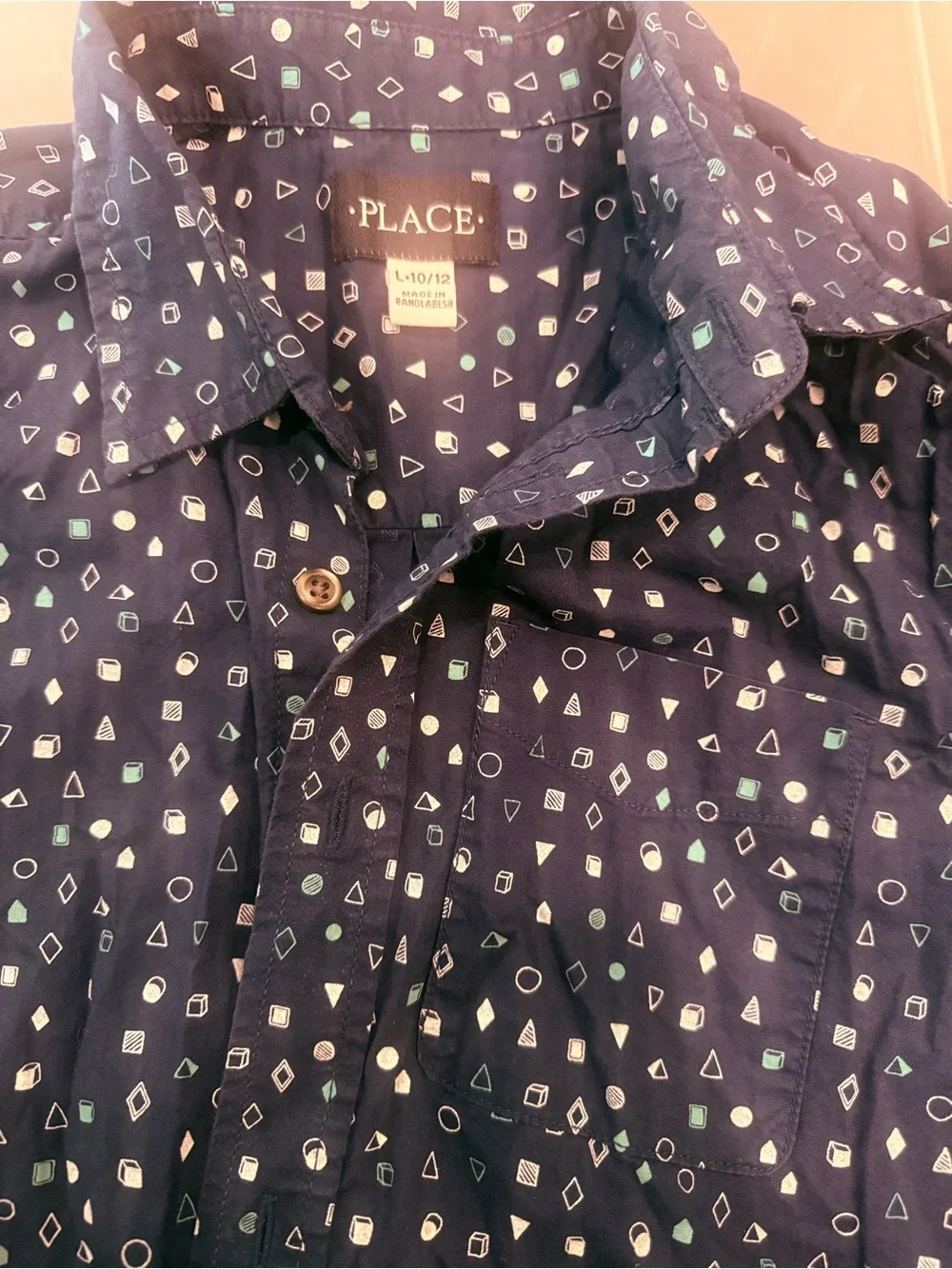 The Children's Place Navy Short-Sleeve Button-Up Shirt - Geometric Print( L)